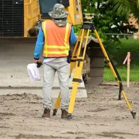 surveyor surveying the wall